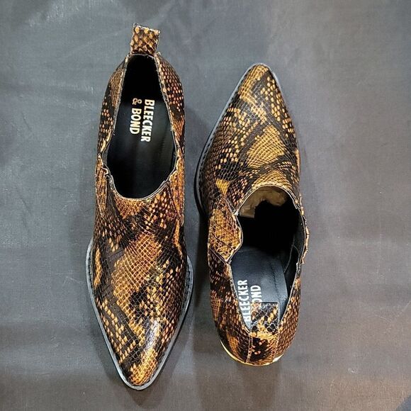 BLEECKER & BOND SNAKE PRINT CHUNKY HEEL SLIP-ON POINTED TOE BOOTIE - Picture 4 of 15